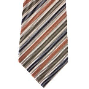 Concepts by Claiborne 100% Silk Men's Tie Brown Orange Blue Striped Necktie